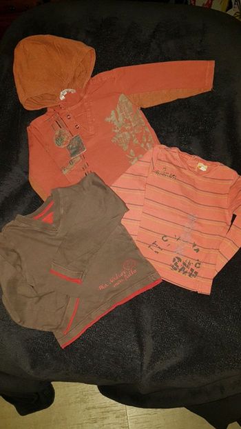 Lot de 3 tee-shirt manche longue Bordeaux et marron taille 24 mois ou 2 ans