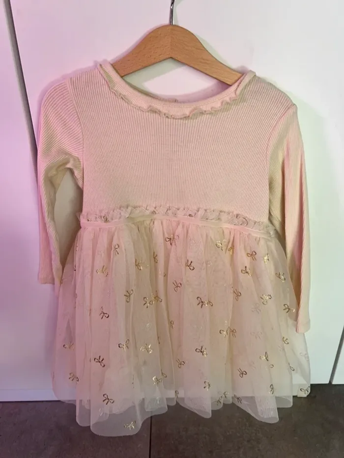 Robe beige avec tulle et noeud fille H&M 92cm