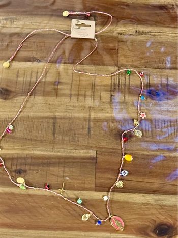 Collier sautoir habaha Paris cordon tressé pampilles perles cœur médaille vierge