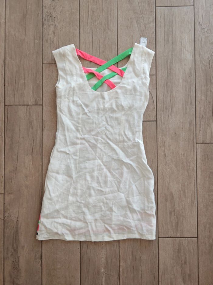 Robe d'été blanche à fleurs fluos taille 36 - photo numéro 4