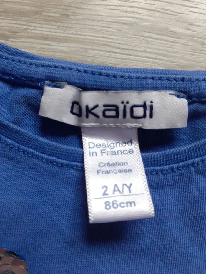 Joli t shirt bleu avec sequins Okaidi, 2 ans, nickel - photo numéro 2