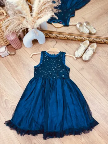 Taille 4 ans Robe de cérémonie fille Orchestra bleu marine * sequins tulle * 🪻