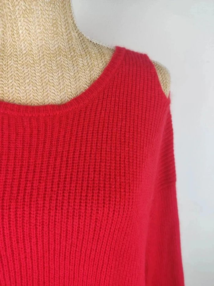 Pull oversize manches longues maille tricot rouge angora laine taille XS / S Naf Naf - photo numéro 4