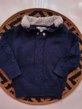 Pull  sweat tricot bébé 6 mois garçon col aviateur sherpa
