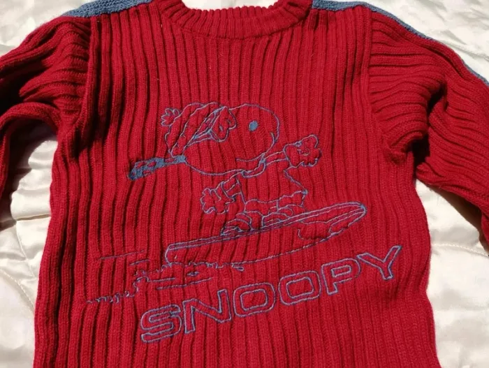 Pull en laine épais d'hiver Snoopy rouge et gris 24 mois - photo numéro 5