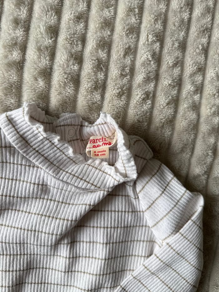 Tee-shirt manche longue blanc et doré 6 mois dpam - photo numéro 2