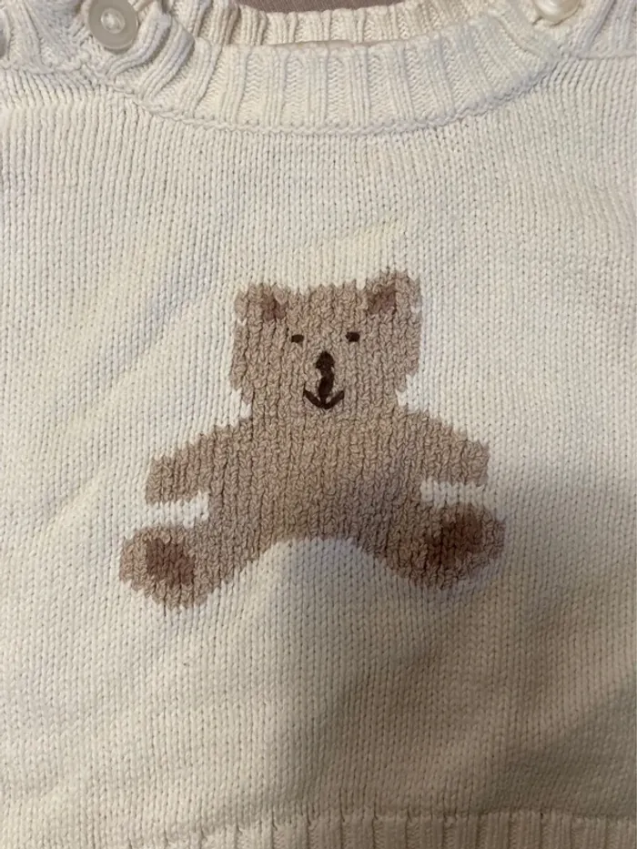 Pull bébé vintage GAP ours tricoté – écru, manches longues – 3/6 mois - photo numéro 3