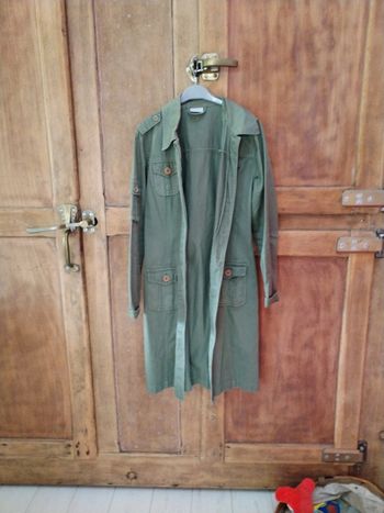 Veste longue en toile kaki