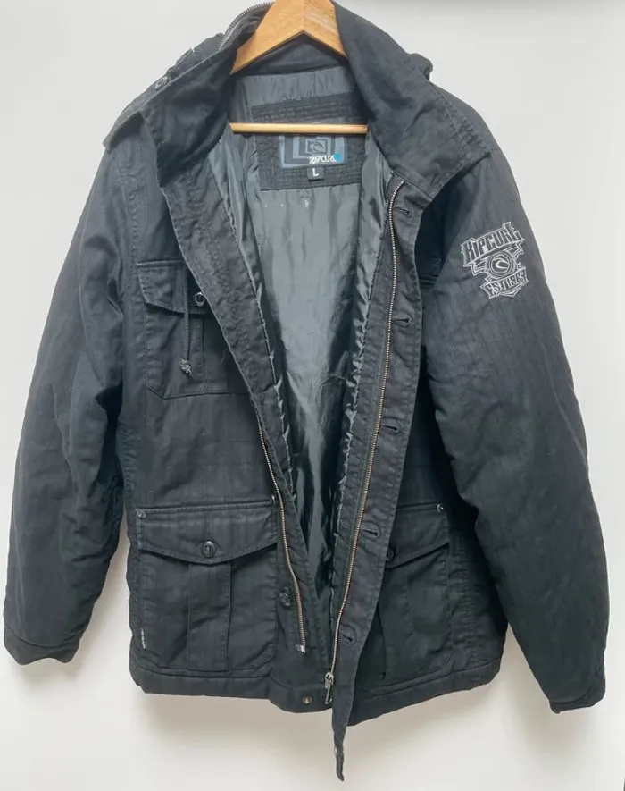 Rip Curl Y2K black zip hood jacket manteau blouson noir Mens L - photo numéro 3