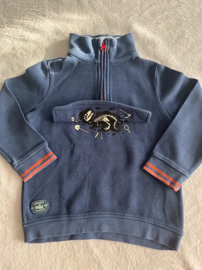 Pull garçon Sergent Major 4 ans – bleu – col zip – dinosaure “Bonne Pioche” - photo numéro 2