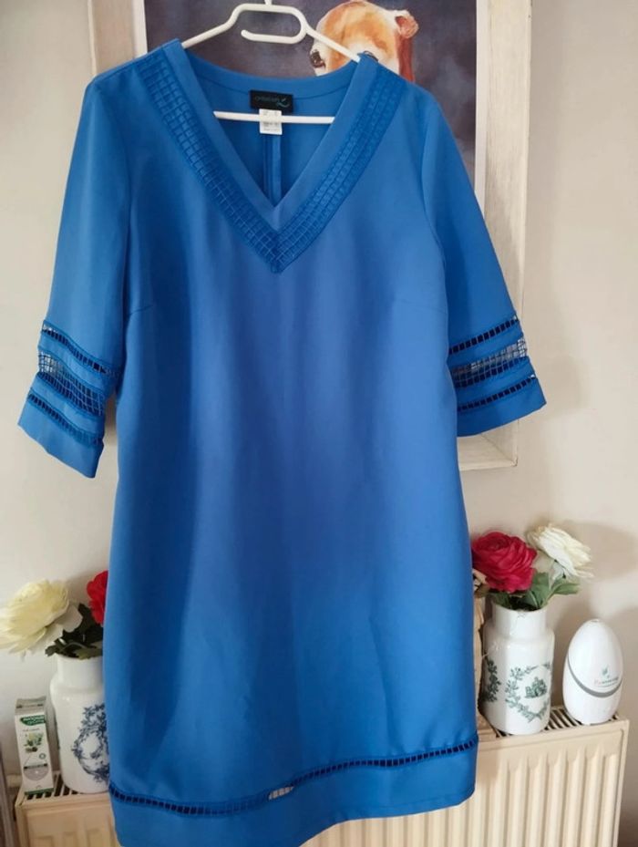 🌿Robe Bleue 3/4 Ajourée Création L,Taille 38/40🌿 - photo numéro 12
