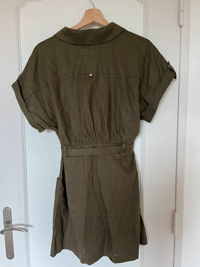 🌿 Robe courte Zara en lin kaki - Taille L 🌿 - photo numéro 3