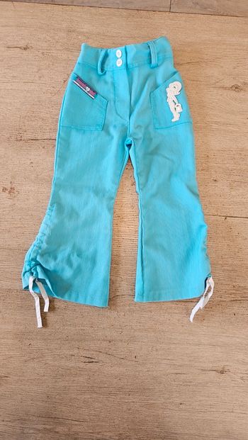 Pantalon vintage patte d éléphant, turquoise, élastique, Pantalon Mickaela, 4 ans, nickel