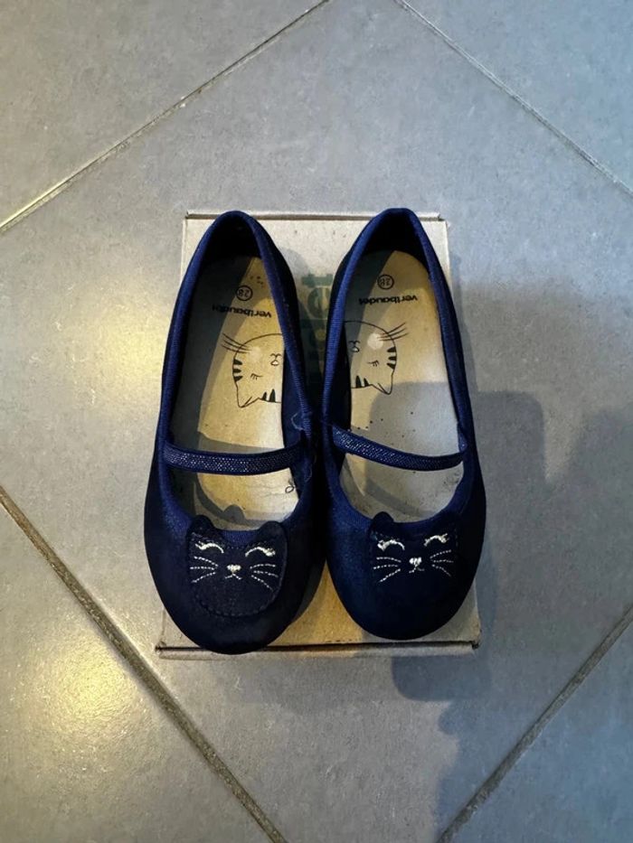Ballerines en cuir avec élastique de serrage - Vertbaudet - Tête de chat - Bleu marine - 28 - photo numéro 2