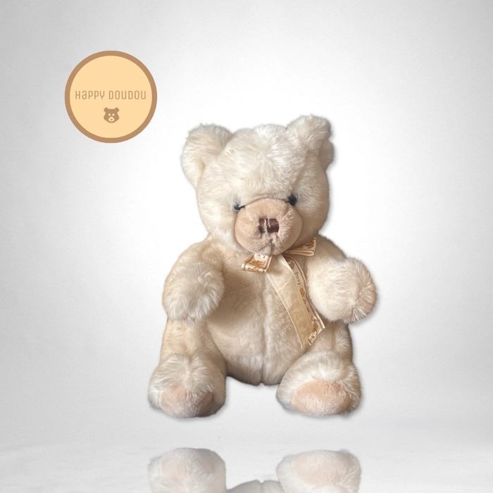 Peluche Ours Beige Noeud Satiné Assis A1020