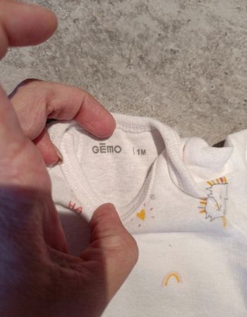 Lot de 2 bodys bébé fille, manches longues, taille 1 mois, marque Gémo