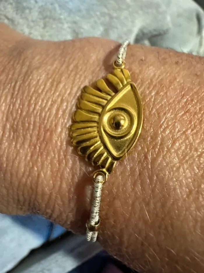 Bracelet habaha Paris cordon réglable doré pailleté œil acier inoxydable or - photo numéro 2