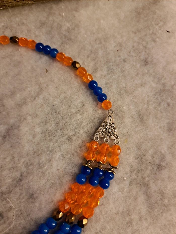 Collier chic multi rang orange et bleu - photo numéro 7