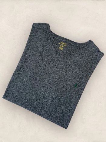 T-shirt Ralph Lauren gris chiné, col V, homme, taille M (789)