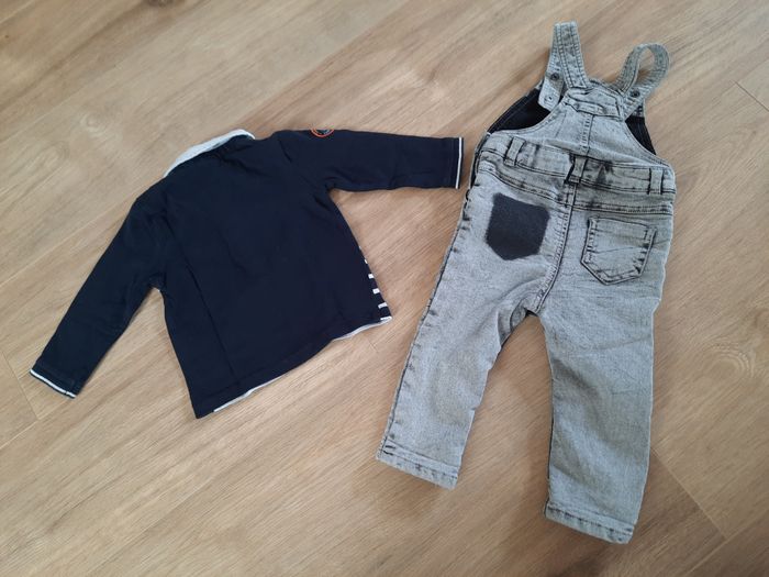 Ensemble garçon salopette-pantalon en jean gris+polo bleu marine à manches longues Orchestra 12 mois - photo numéro 4