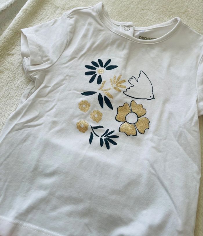 Ensemble tee shirt blanc et leggings bleu marine 12mois 74cm Orchestra - photo numéro 4