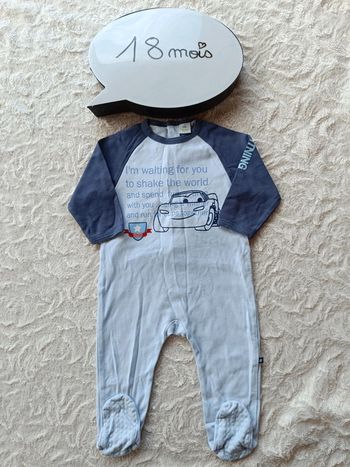 Pyjama grenouillère été léger Garçon 18 mois Cars Flash Mac Queen Disney Baby 100% coton