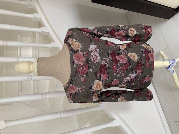Blouse Manches Longues Promod Kaki Fleuri jaune et rose - photo numéro 4