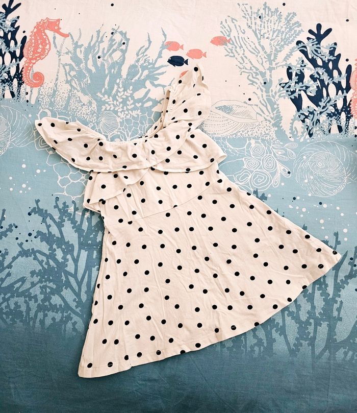 Robe d'été Kiabi blanche aux pois noirs 2 - 3 ans
