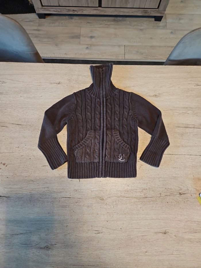 Gilet brun foncé torsadé, à tirette et col montant, H&M LOGG, taille 3/4 ans, nickel - photo numéro 7