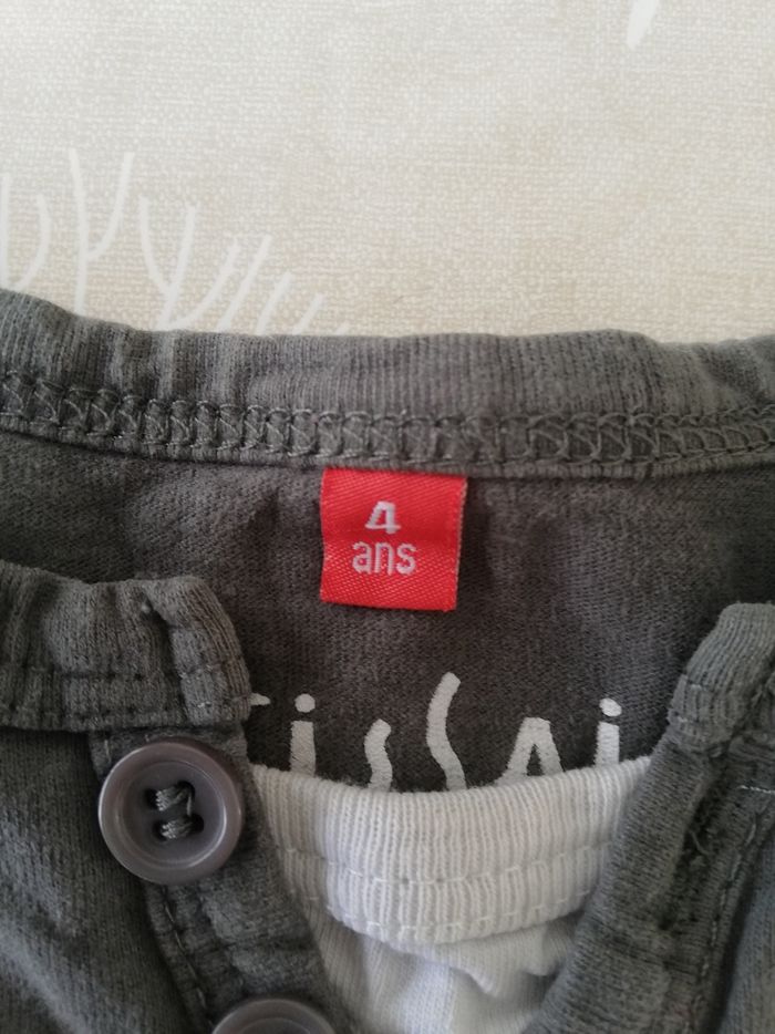Tee shirt 4 ans gris manches longues tissaia - photo numéro 2