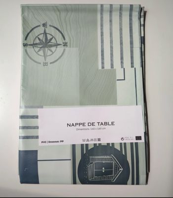 Nappe* imperméable couleur vert d'eau en toile cirée de 140 x 160 cm