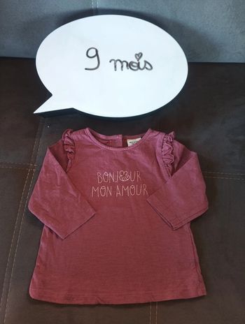 Tee shirt chemise manches longues Fille 9 mois Bonjour mon amour abeille Tao