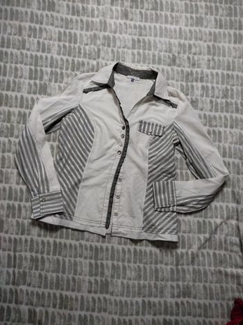 Chemise manches longues blanc et gris argenté rayures Patrice bréal taille 38