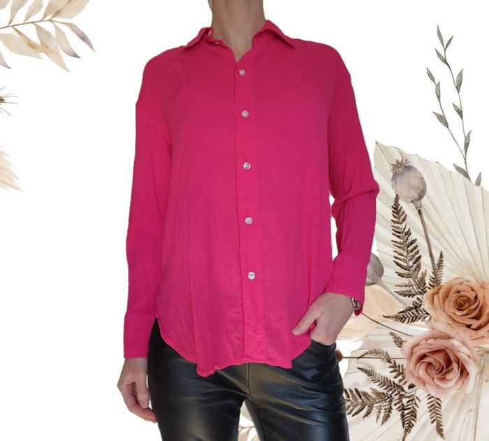 Chemise oversize effet gaze de coton rose framboise H&M XS