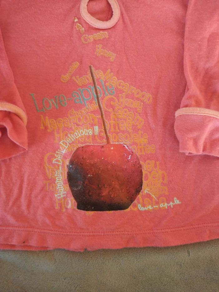 Tee shirt chemise manches longues Fille 3 mois Pomme Love Apple Kitchoun - photo numéro 4