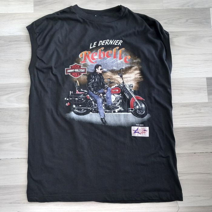 T-shirt noir homme sans manches imprimé "Johnny Hallyday " Sport Star taille XL
