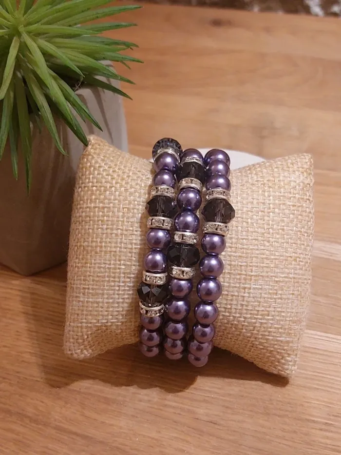 Collier de perles violettes et bracelet assorti - photo numéro 2