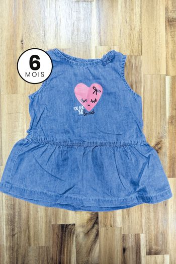 Robe en jeans bleu avec coeur - bébé fille 6 mois