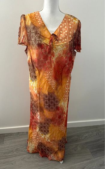 Robe longue bariolée orange et marron Daxon Vintage T50 5XL