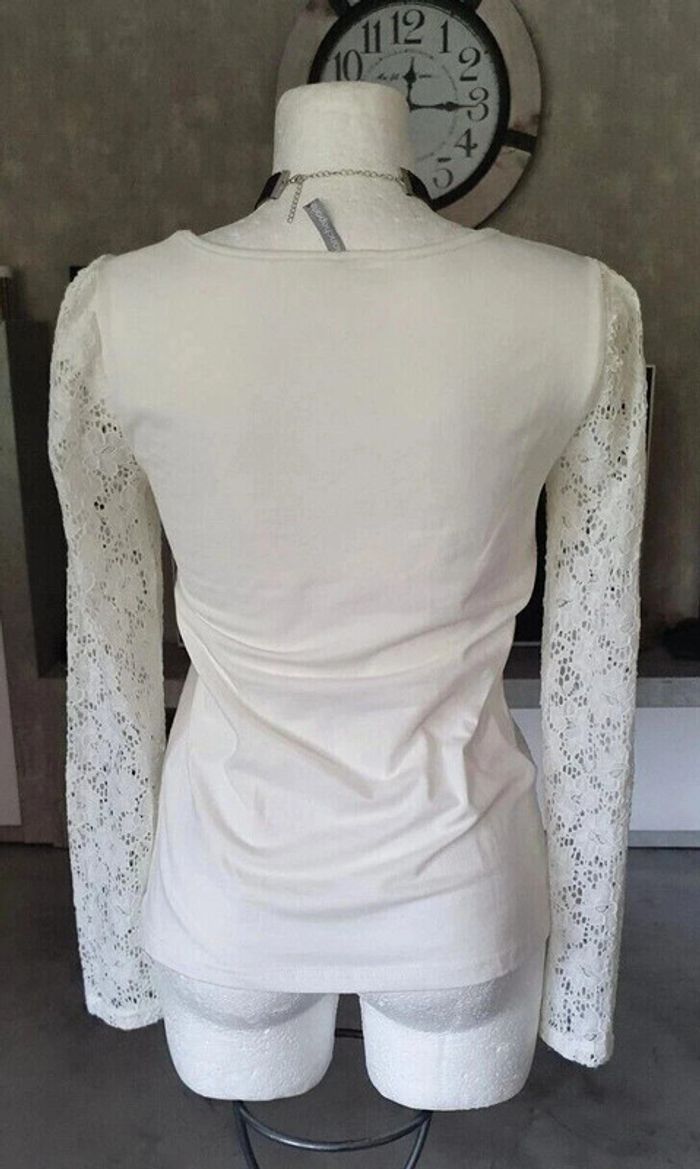 Beau T-shirt blanc manches dentelle T: 38/40 - photo numéro 5