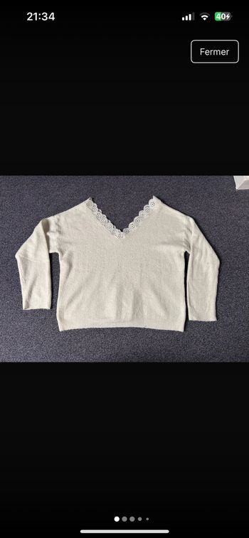 Pull blanc col en V Lilly