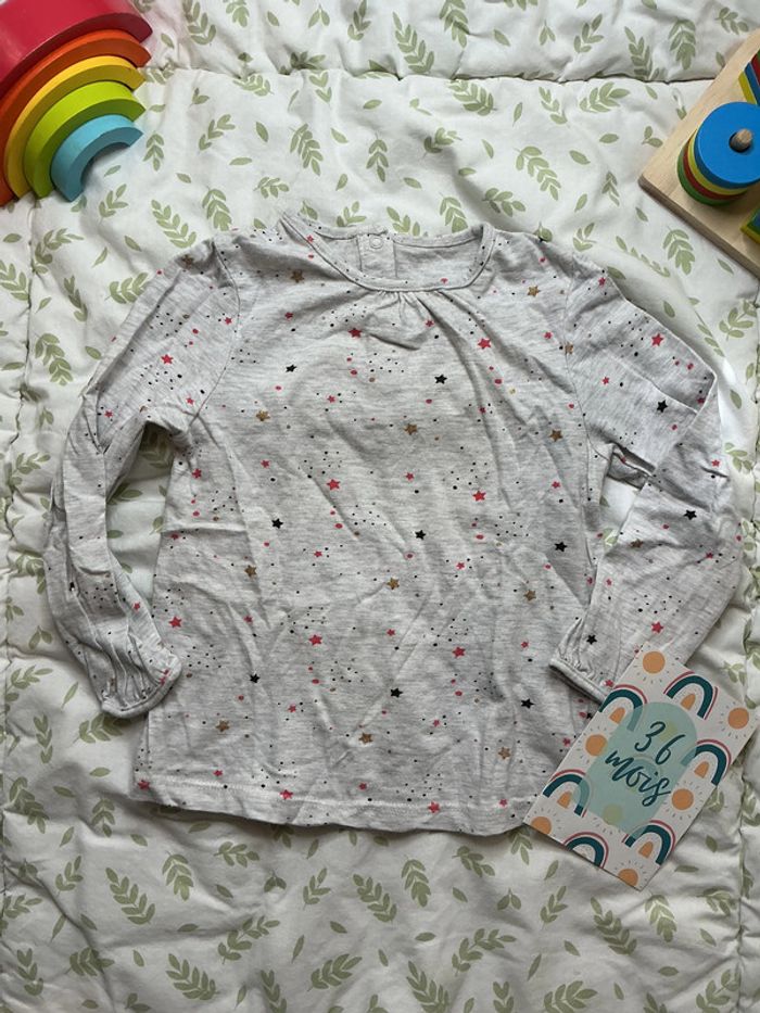 teeshirt manches longues gris motifs étoiles 36 mois bébé rêve - photo numéro 2