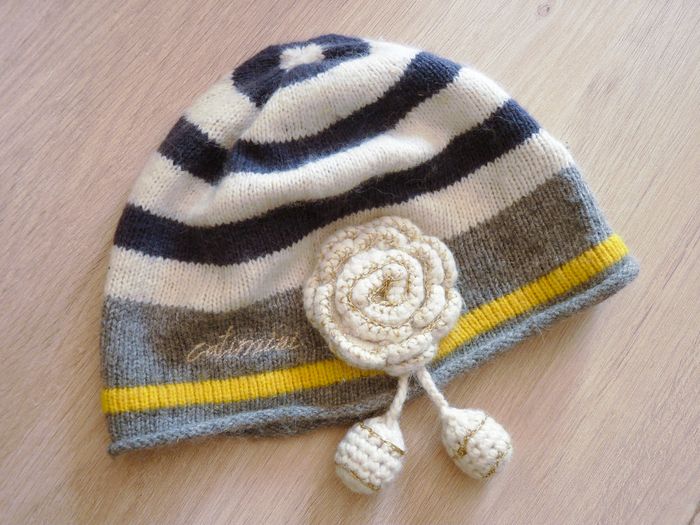 Bonnet Fille angora Catimini T.3 6 ans TBE gris blanc bleu accessoire mode hiver