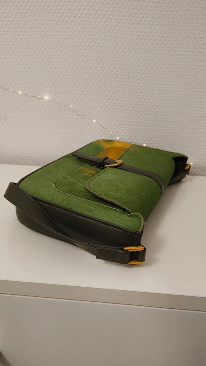 Sac en cuir véritable porté épaule crin de cheval vert jaune - photo numéro 19