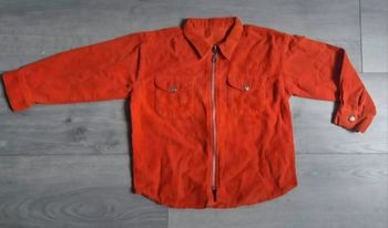 ​Chemise Veste Zippée Enfant 4 Ans Velours Côtelé Orange Vif Rétro Tres bonne etat