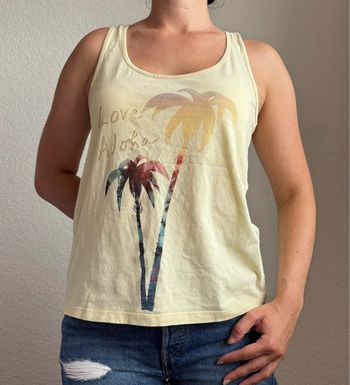 Top / débardeur tissaia jaune pale motif palmier taille M/38 été Summer