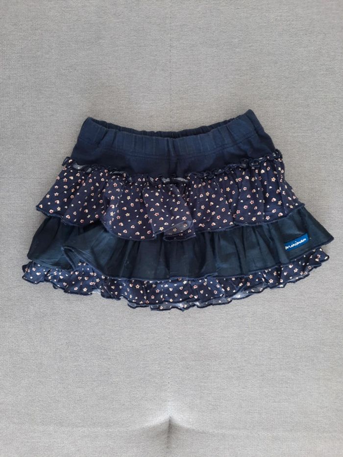 Ensemble Miniman 4 ans t-shirt manches longues blanc et jupe à volants bleu marine - photo numéro 3