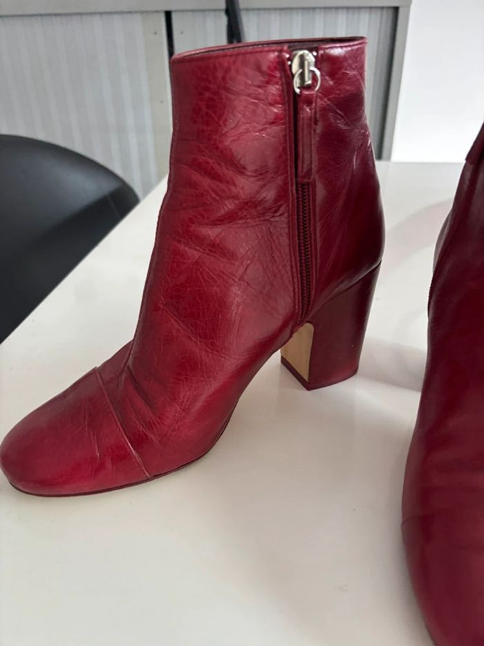 Bottine en cuir rouge Zara à talons carré taille 38 - photo numéro 4