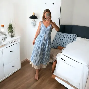 Robe longue vichy bleue à nouer – esprit cottagecore été 🤍 S