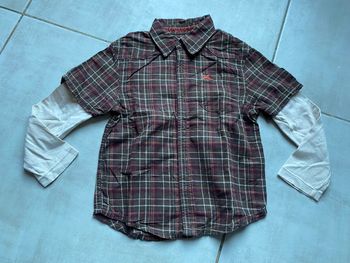 Chemise tee shirt Okaidi à carreaux marron beige  